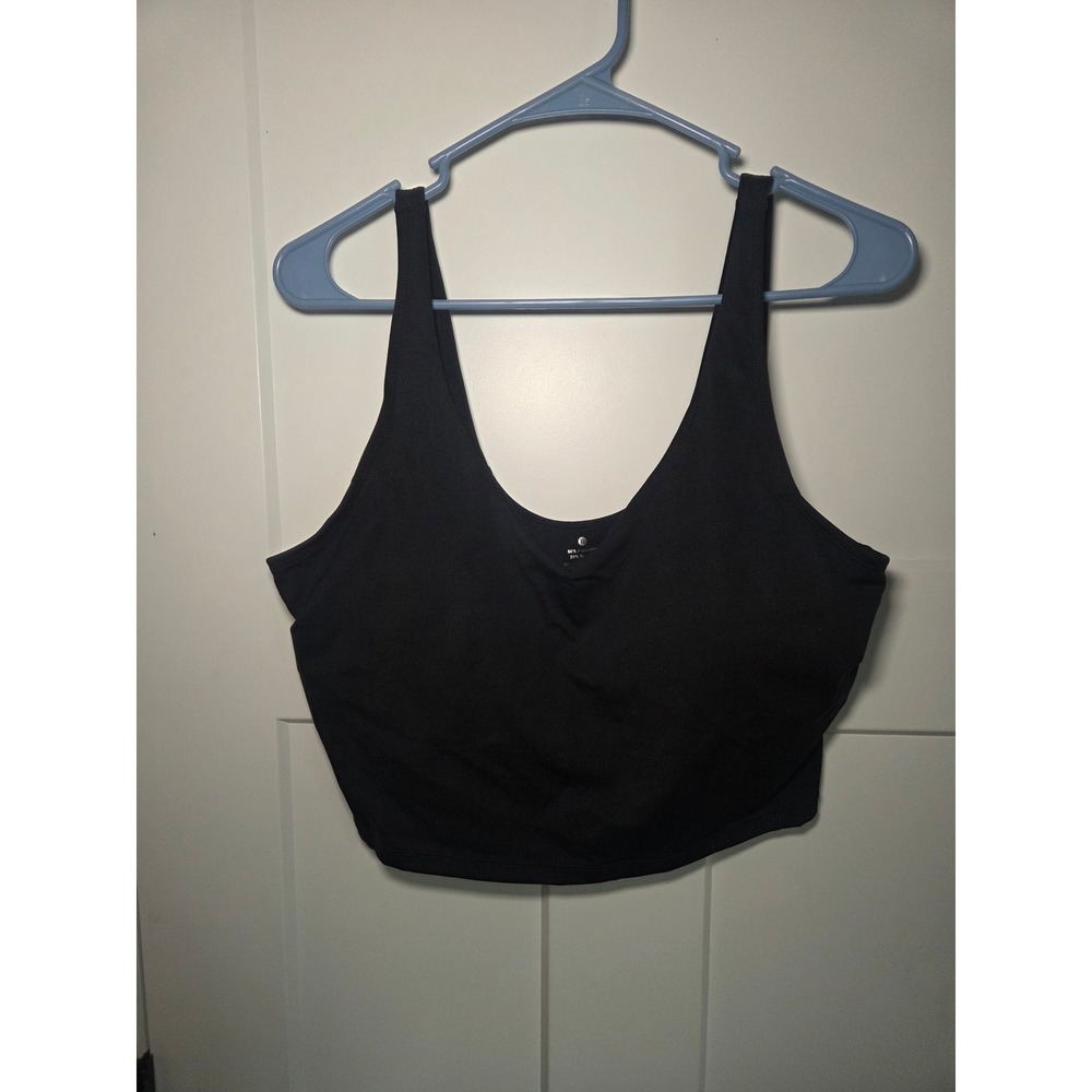 Black V-Neck Crop Top Activewear Tank XL Polyamide Spandex Blend